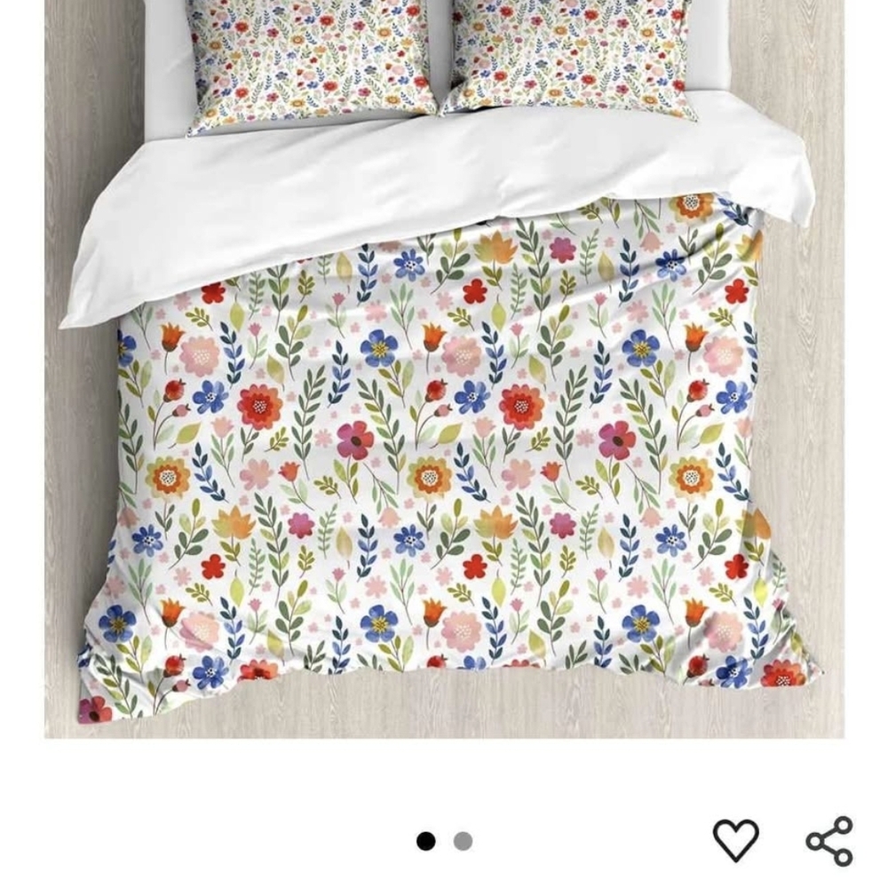 Ambesonne Floral Duvet Cover in White, Blue, Red, Pink, Green, Orange